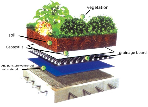 Rectángulo impermeable HDPE tablero de drenaje de membrana de hoyuelo para techo verde 4